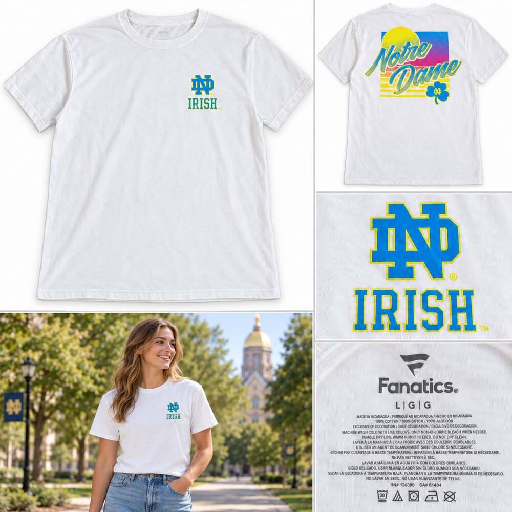 Fanatics Notre Dame Fighting Irish T-Shirt Size L White Retro Graphic